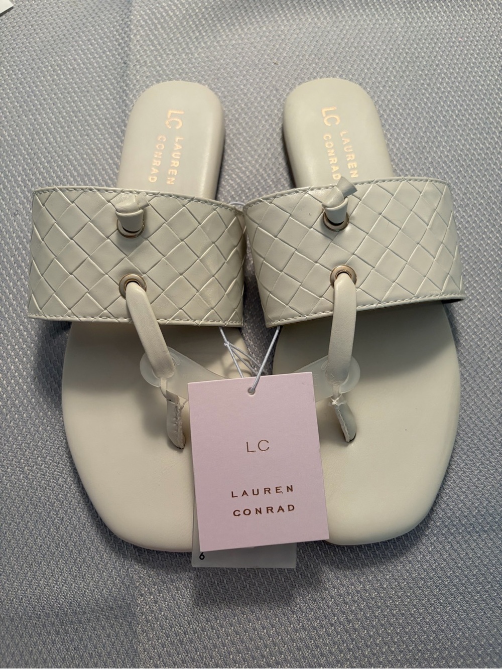 LC Lauren Conrad White Woven Toe-Post Sandals